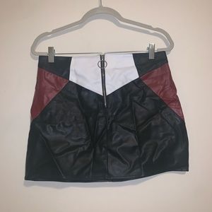 Colorblock Faux Leather Skirt